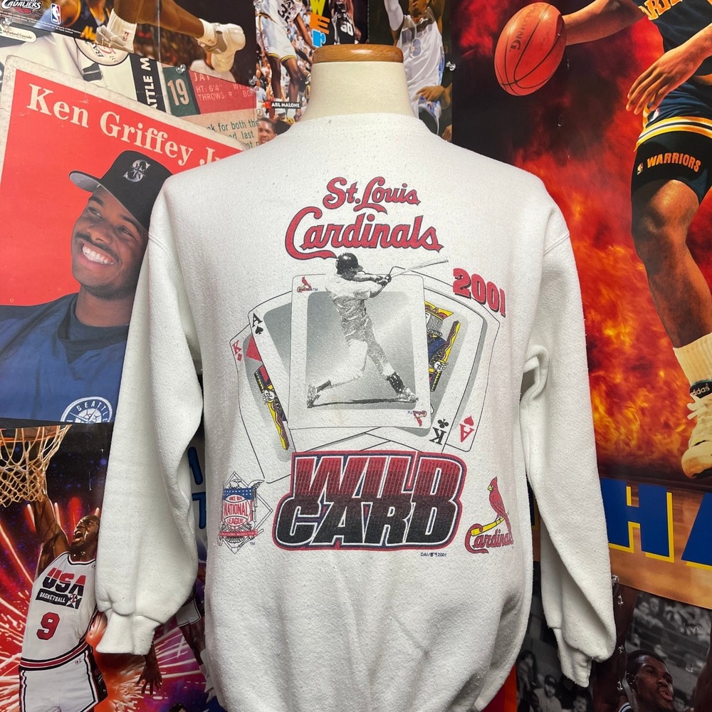 Vintage 2001 St. Louis Cardinals Crewneck MLB Wild‎ Card White USA Sz Medium